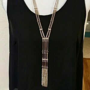 White House Black Market Goldtone Multi strand Long Necklace Rhinestone Details